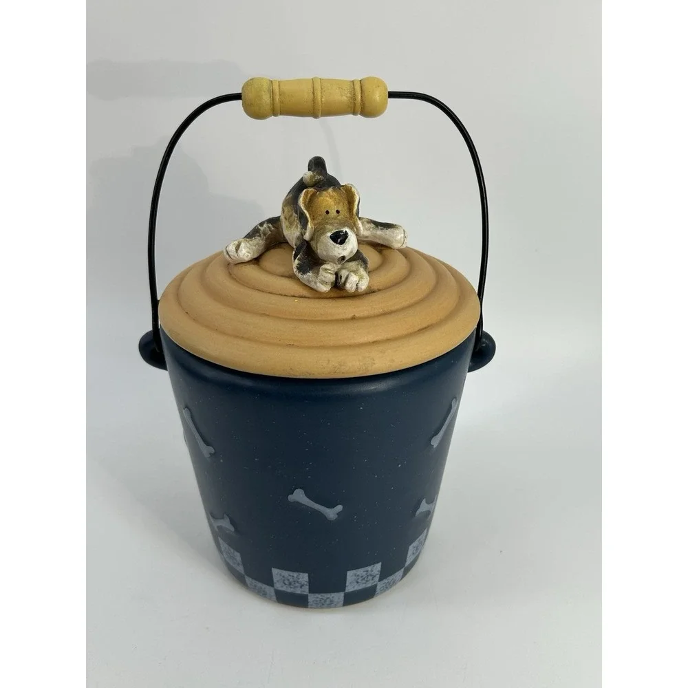 Vintage Stoneware Dog Treat Jar W/ Airtight Lid